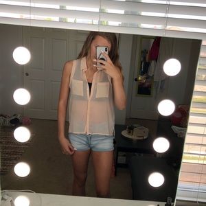 Sheer Light Pink Sleeveless Blouse